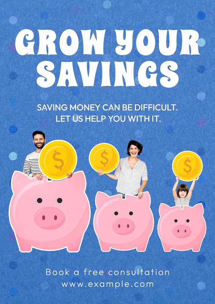 Grow your savings  poster template, editable text and design