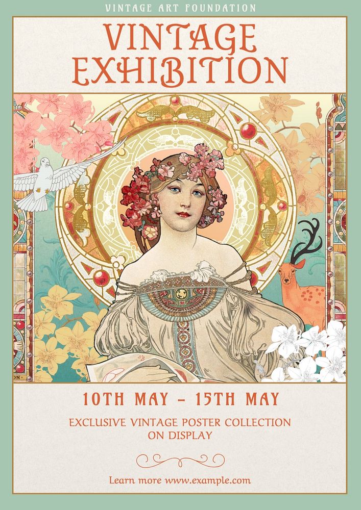 Vintage exhibition poster template, editable text and design