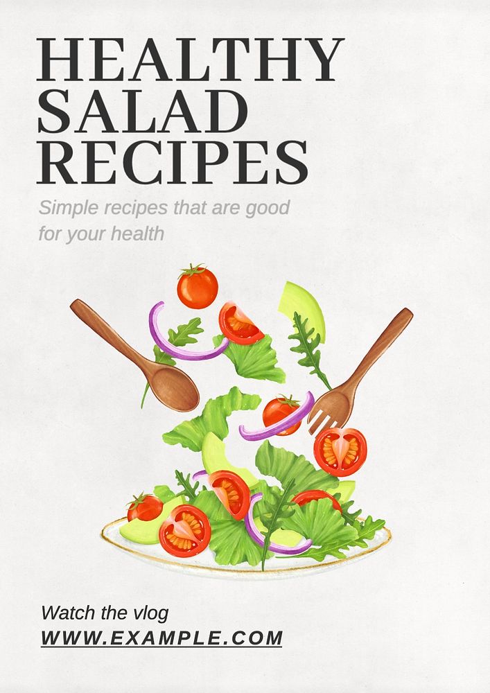 Healthy salad recipes poster template, editable text and design