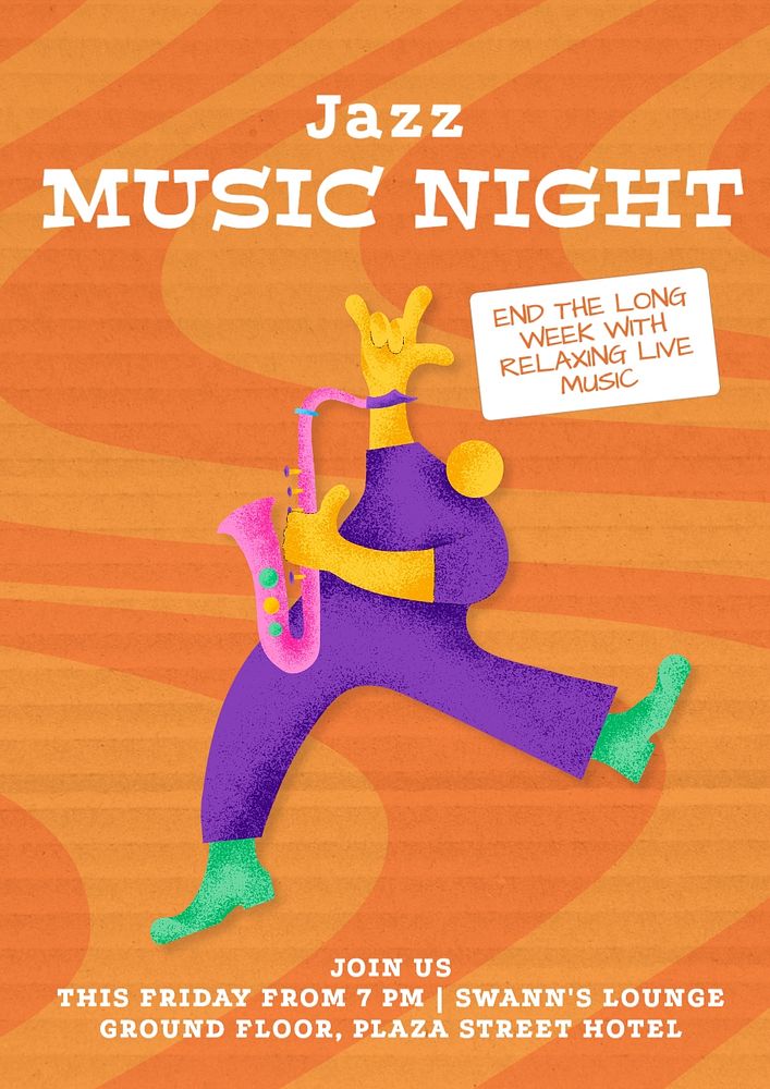 Jazz music night poster template, editable text and design