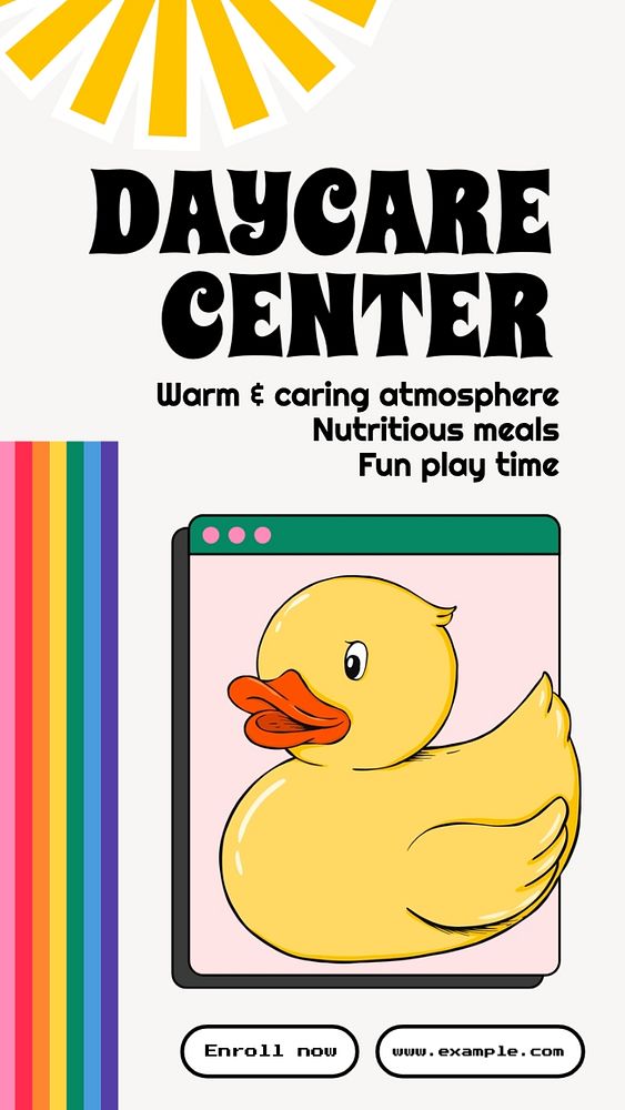 Rainbow butterfly daycare Instagram story template, editable text