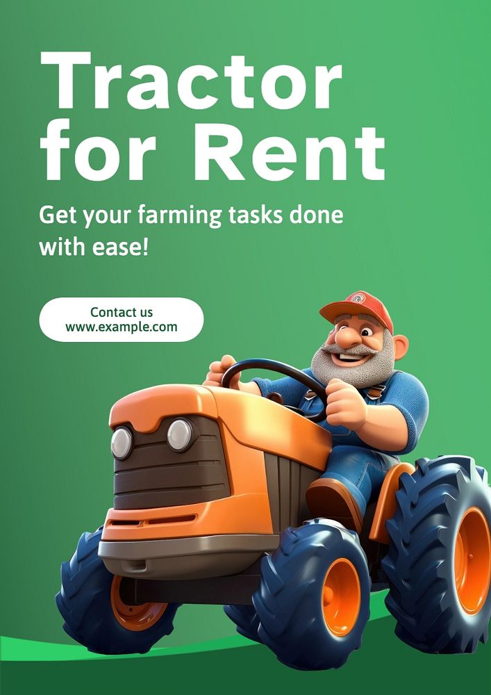 Tractor for rent poster template, editable text and design