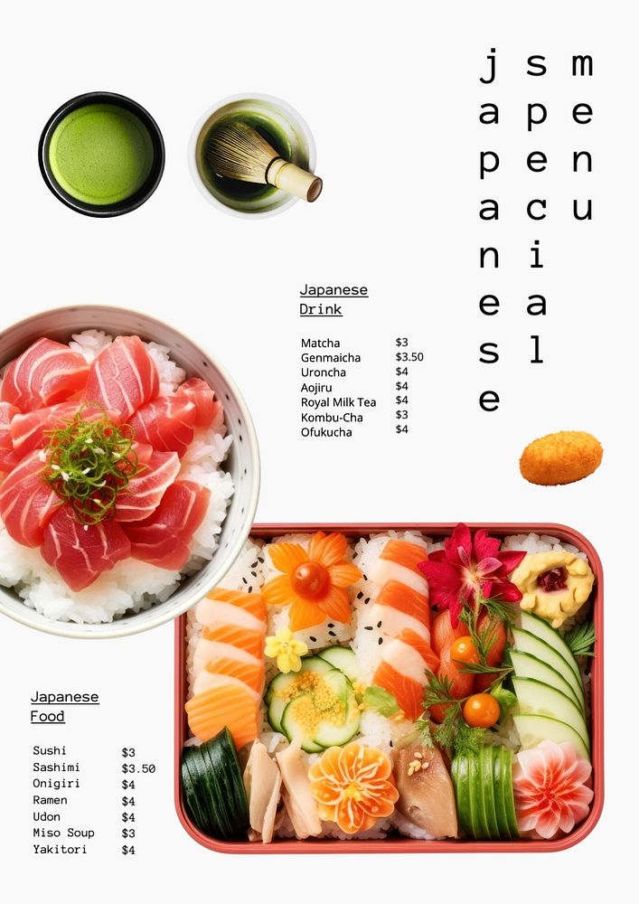 Japanese food menu template, editable text and design