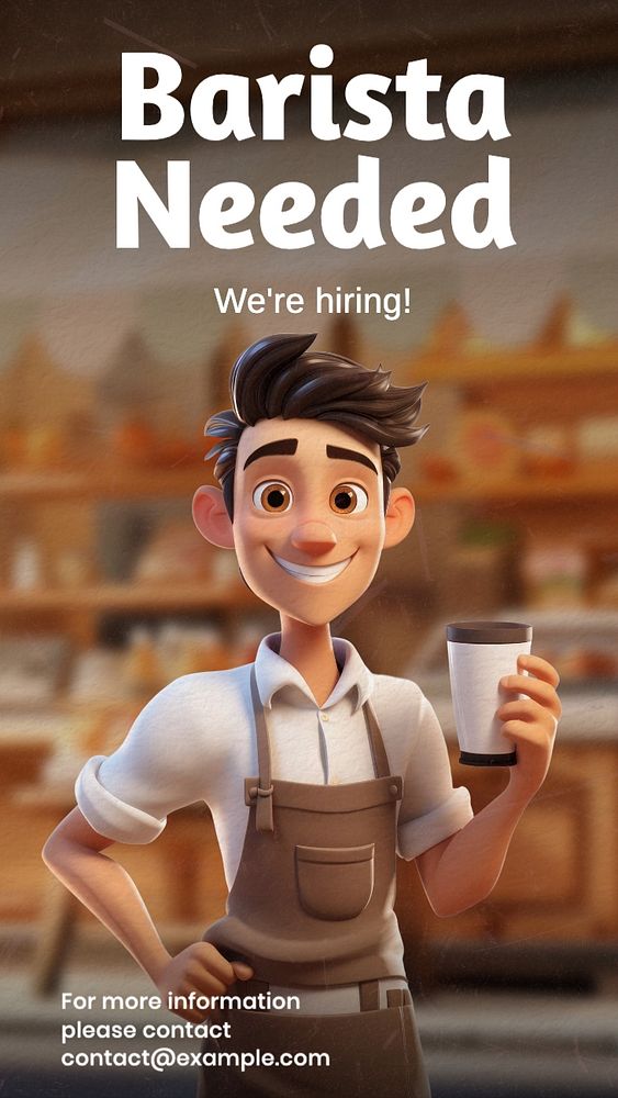 Barista needed Instagram story template, editable text