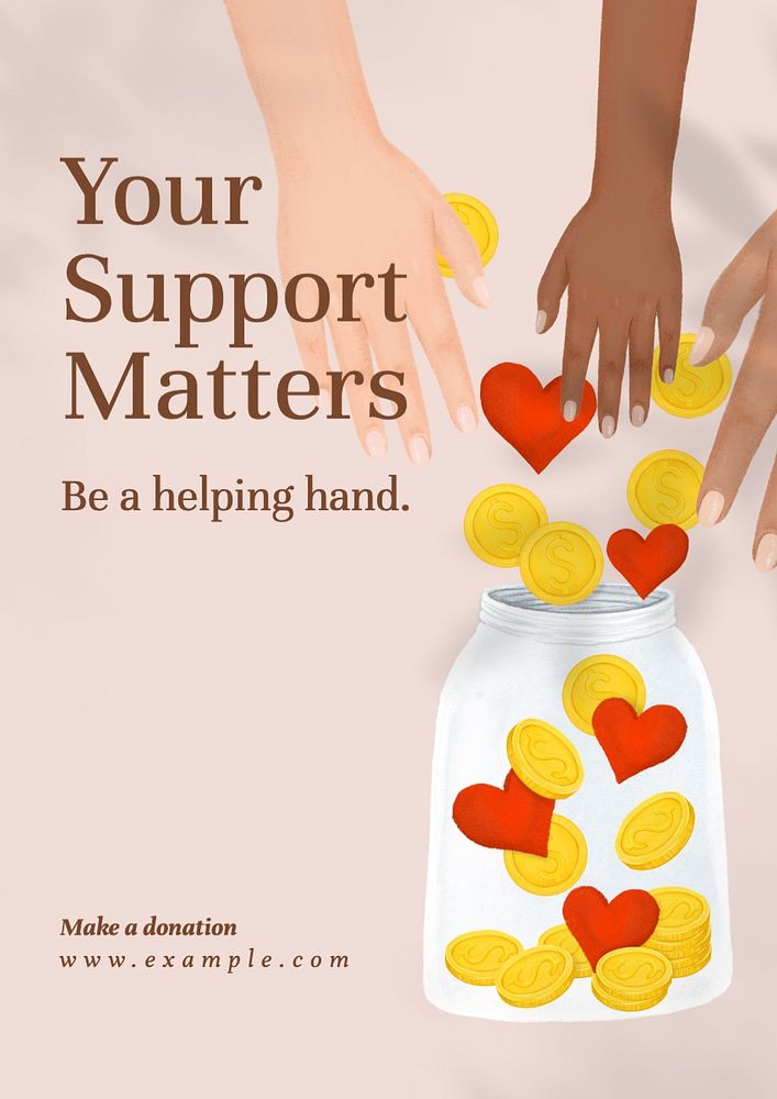 Support & donation poster template, editable text and design