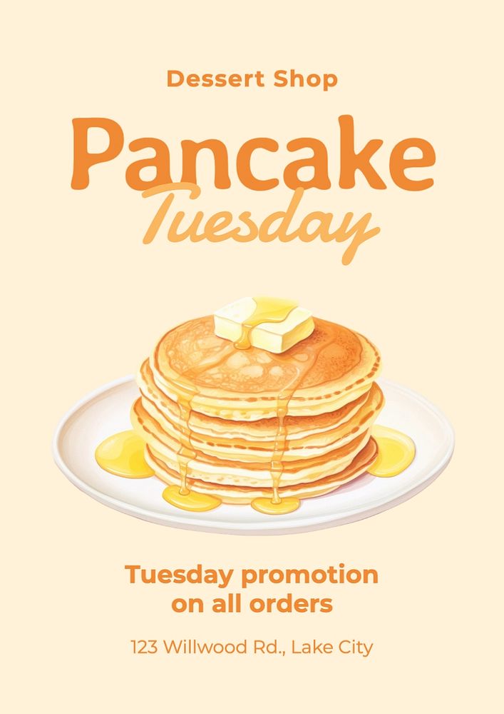 Pancake Tuesday poster template, editable text and design