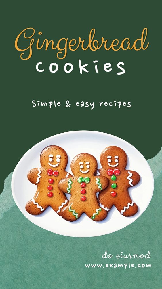 Gingerbread cookie recipe Instagram story template, editable text