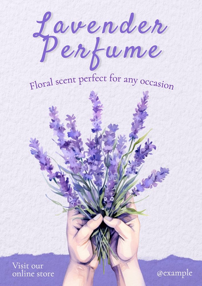 Lavender perfume poster template, editable text and design