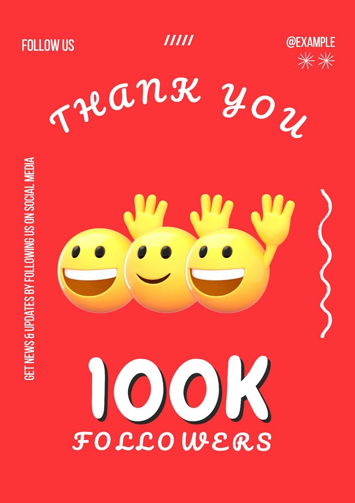 100k followers poster template, editable text and design