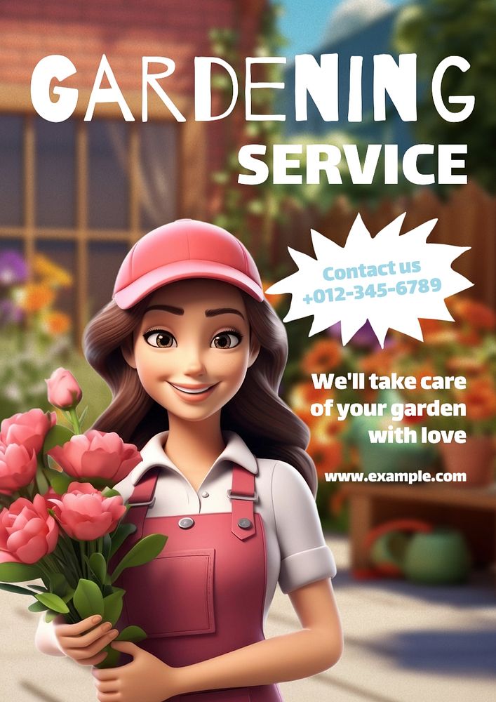 Gardening service poster template, editable text and design