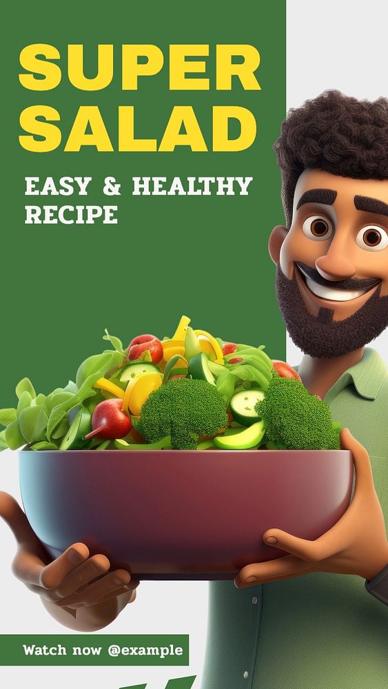 Salad recipe Instagram story template, editable text