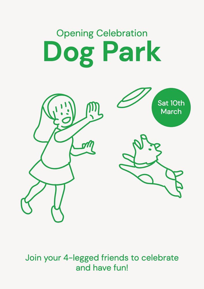 Dog park poster template, editable text and design