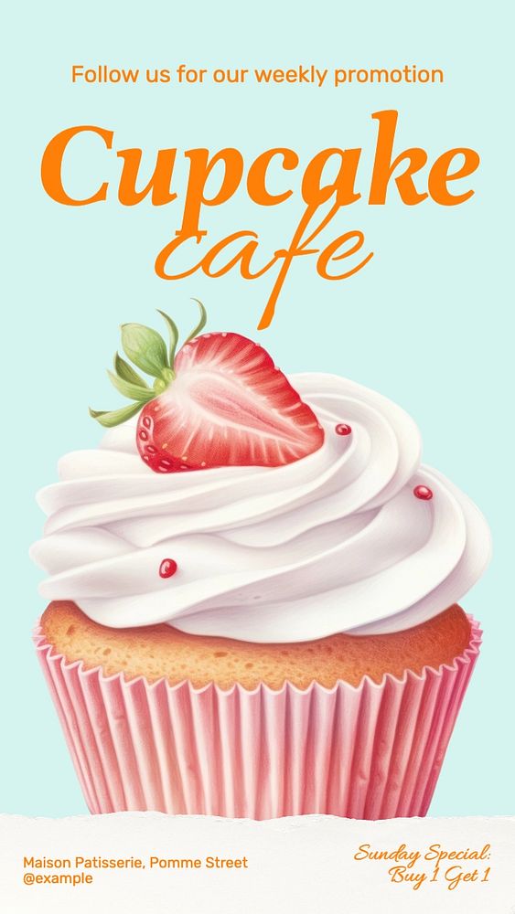 Cupcake cafe Instagram story template, editable text