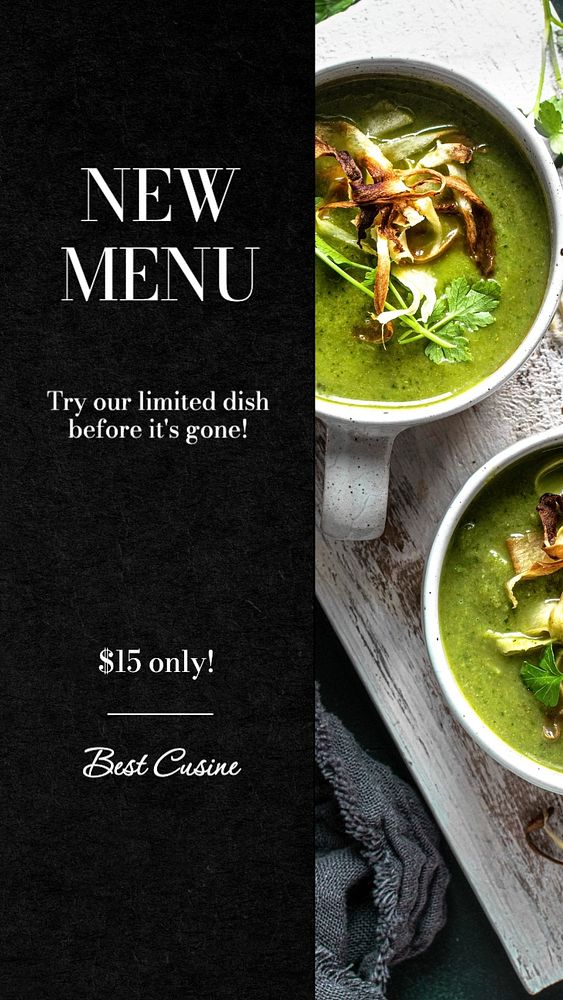 New menu Instagram post template, editable text