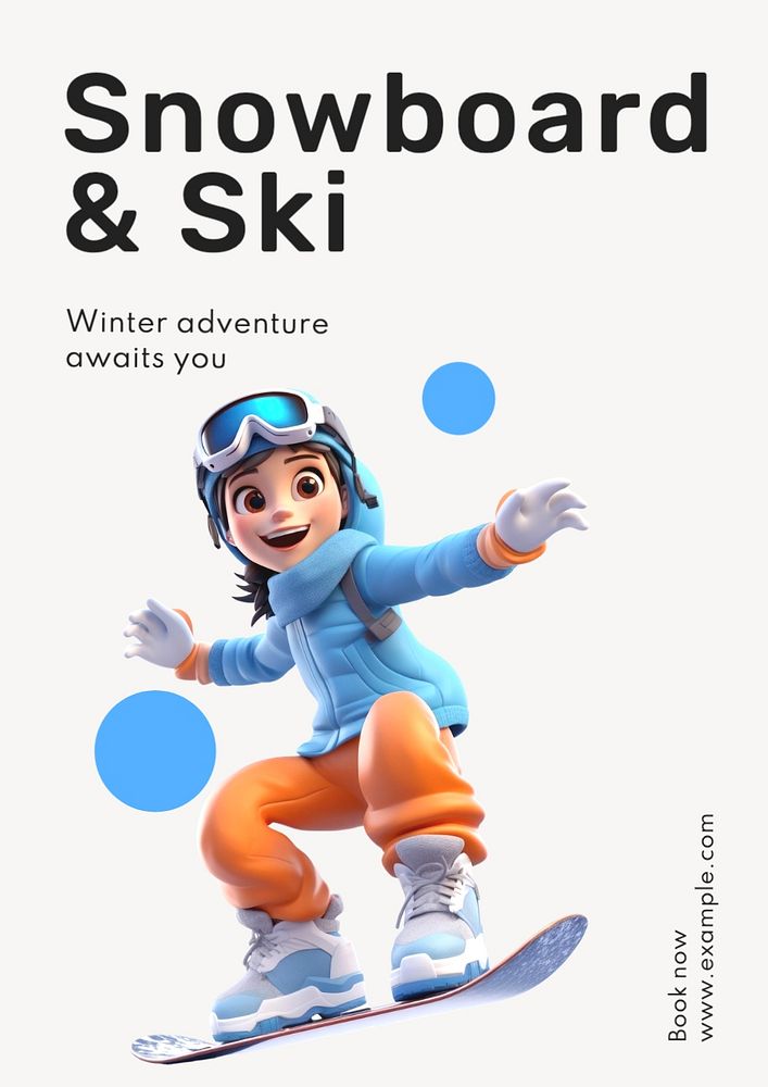 Snowboard & Ski poster template, editable text and design