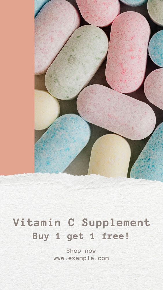 Vitamin C supplements Instagram post template, editable text