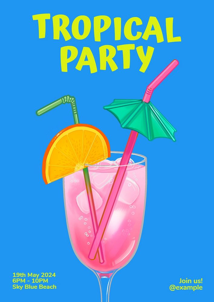 Tropical party poster template, editable text and design