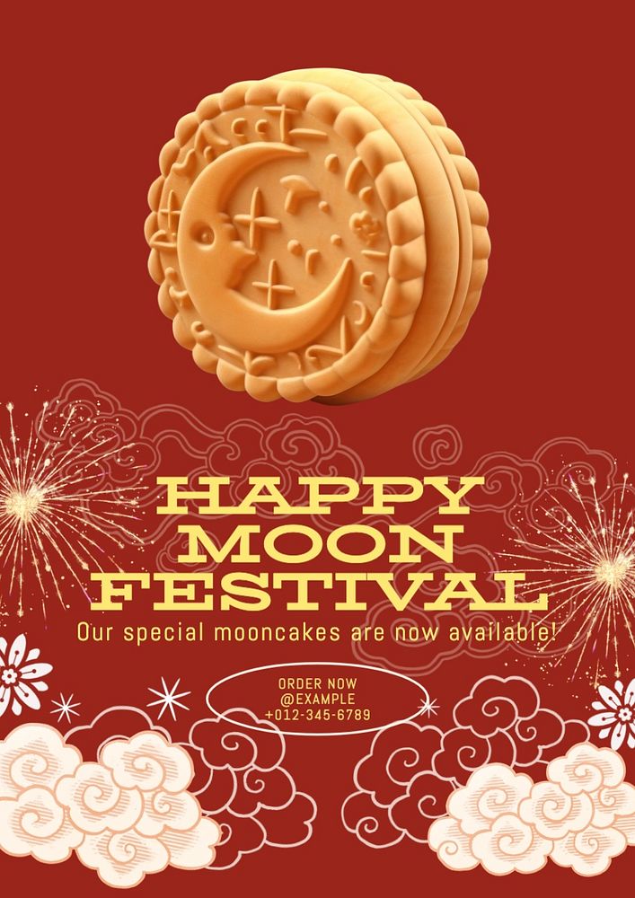 Moon festival poster template, editable text and design