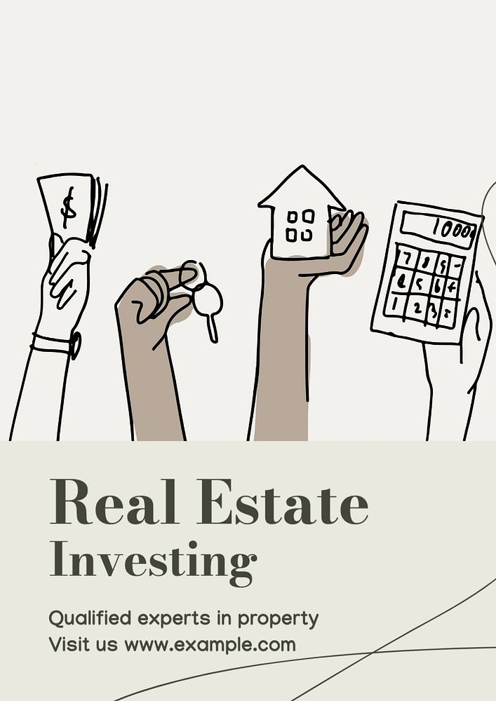 Real estate investing poster template, editable text and design