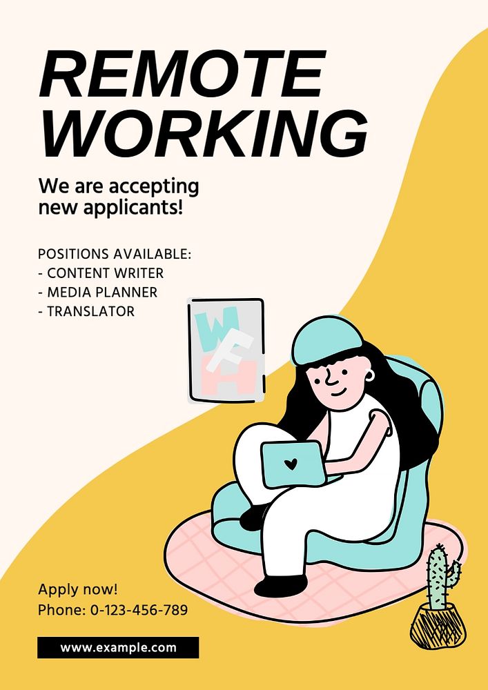 Remote working poster template, editable text and design