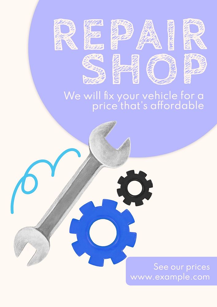 Repair shop poster template, editable text and design