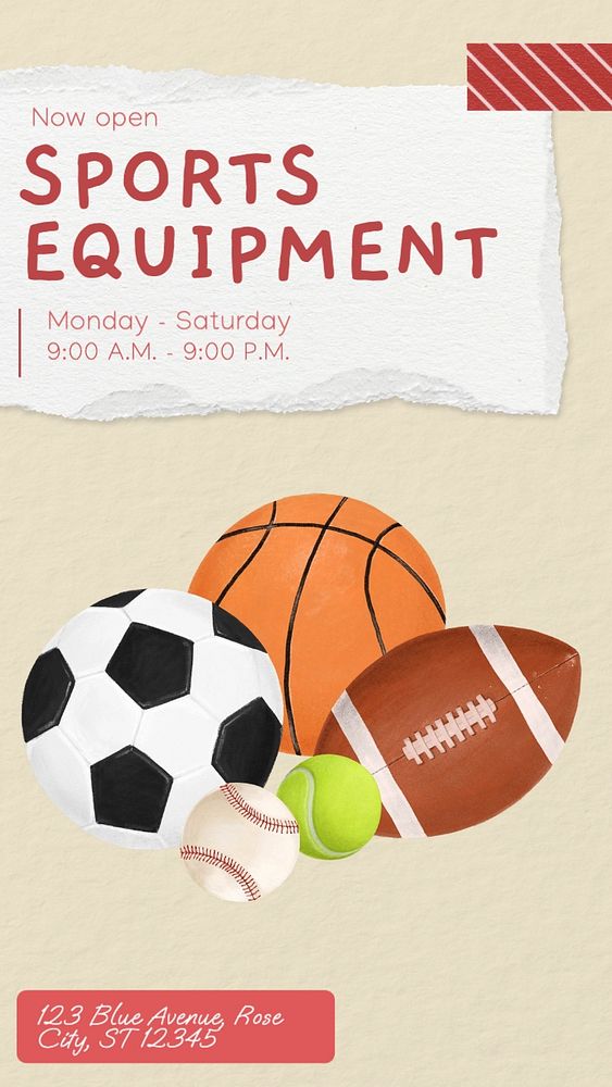 Sports equipment Facebook story template, editable design