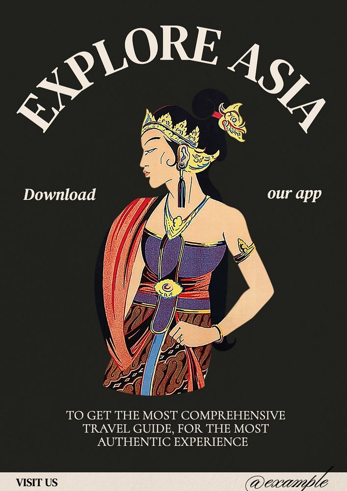 Explore Asia app poster template, editable text and design