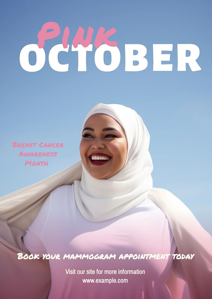 Pink October poster template, editable text and design