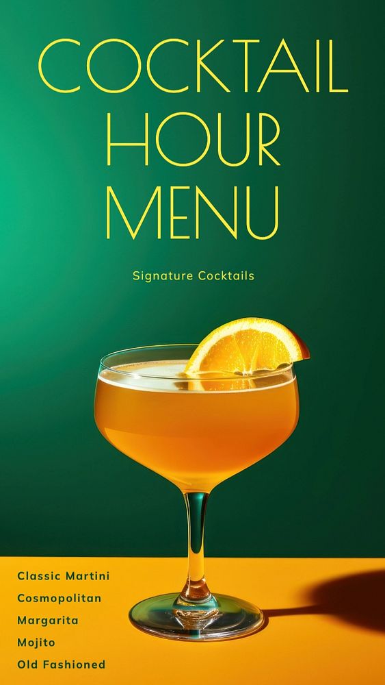 Cocktail hour menu Instagram story template, editable text