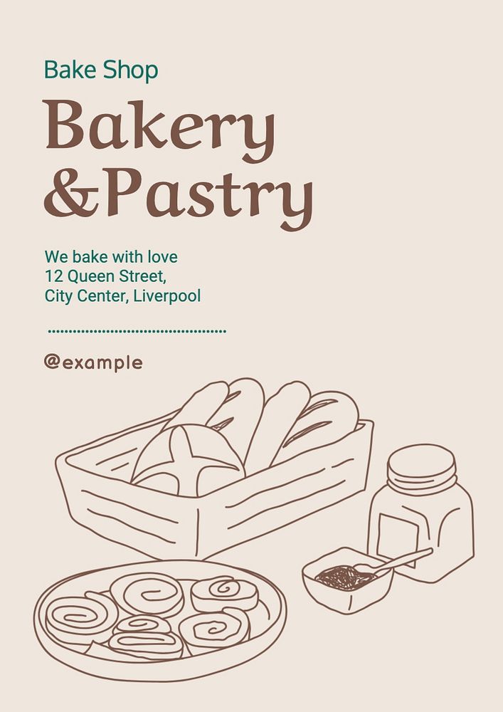 Bakery & pastry poster template, editable text and design