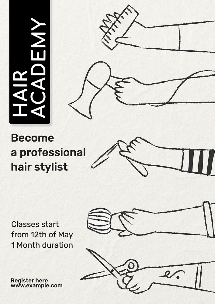 Hair academy poster template, editable text and design