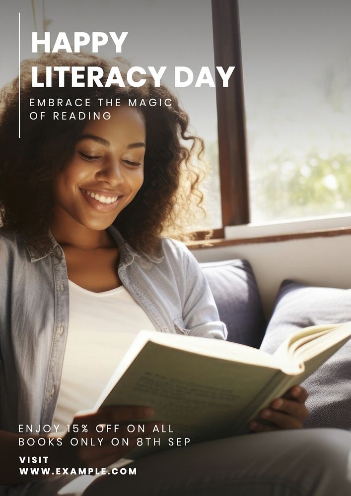 Happy literacy day poster template, editable text and design