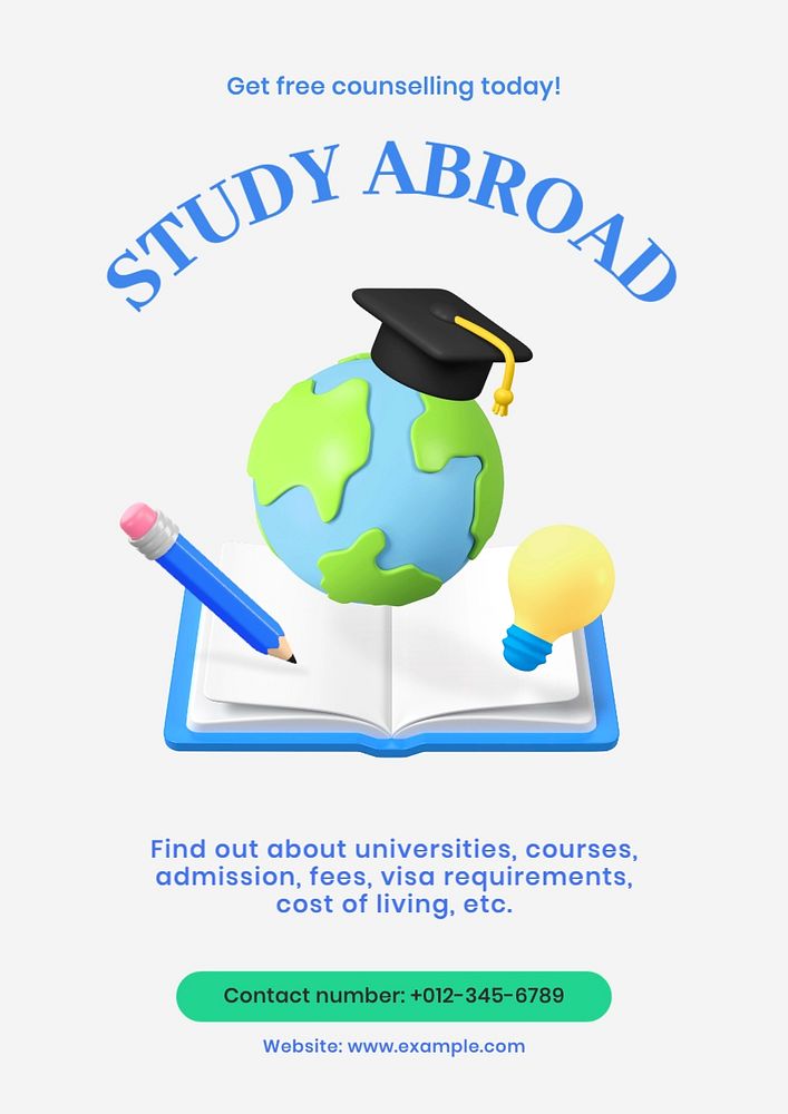 Study abroad counseling poster template, editable text and design