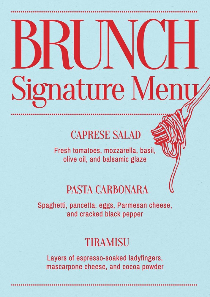 Signature menu template, editable text and design