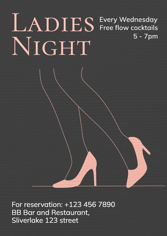 Ladies night poster template, editable text and design