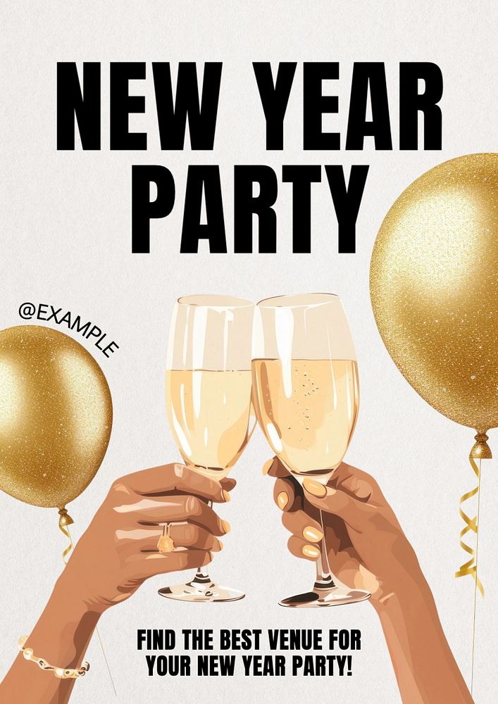 New year party poster template, editable text and design