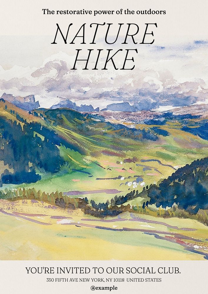 Nature hike poster template, editable text and design