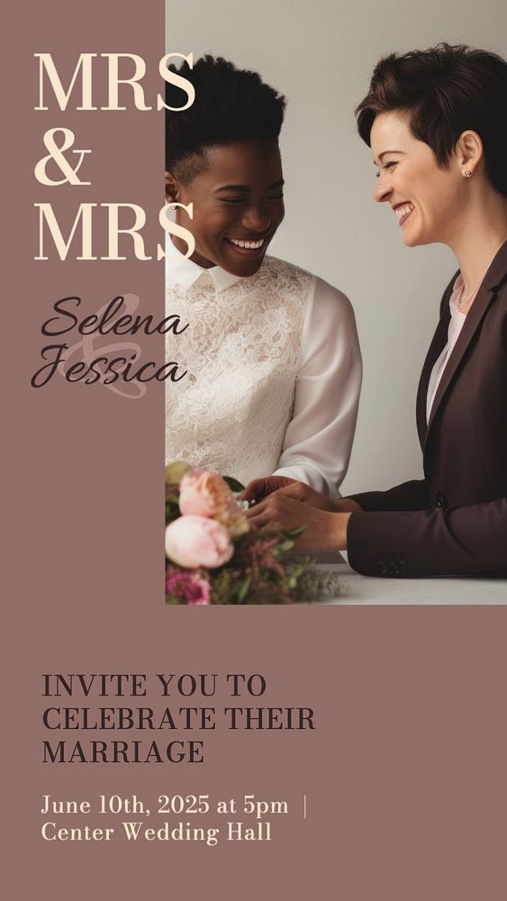 Wedding invitation Instagram story template, editable text