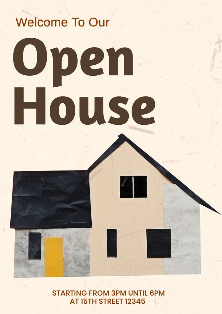 Open house poster template, editable text and design