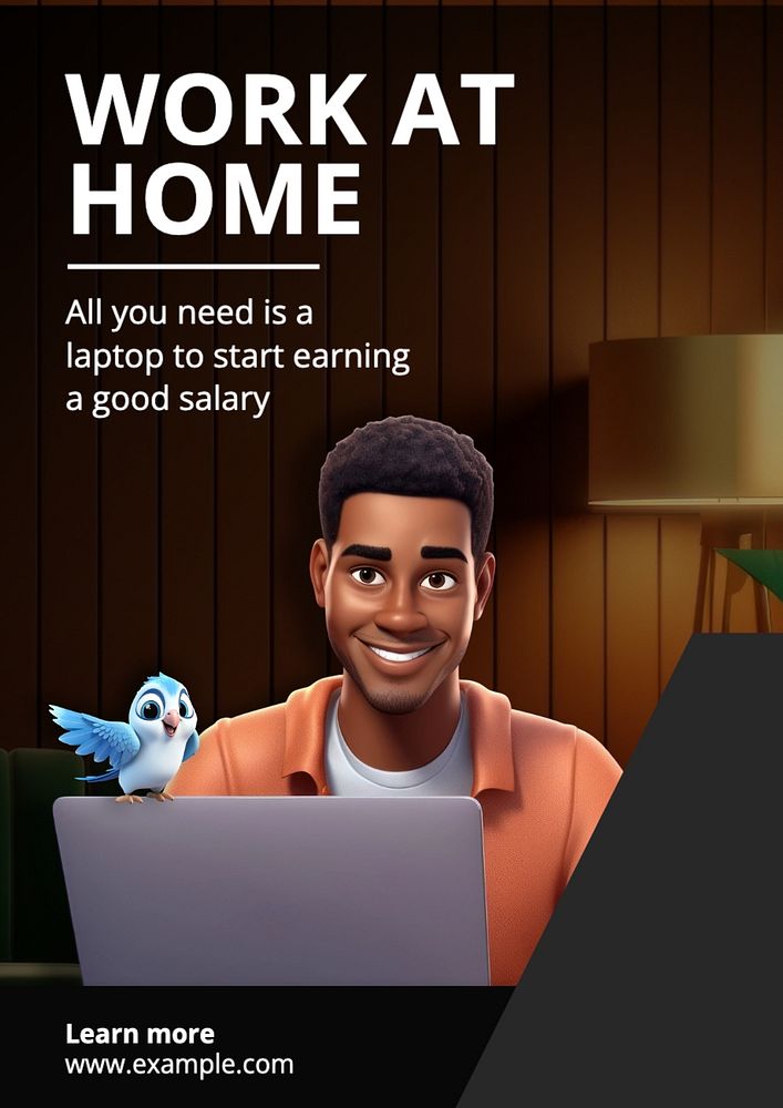 Work at home poster template, editable text and design