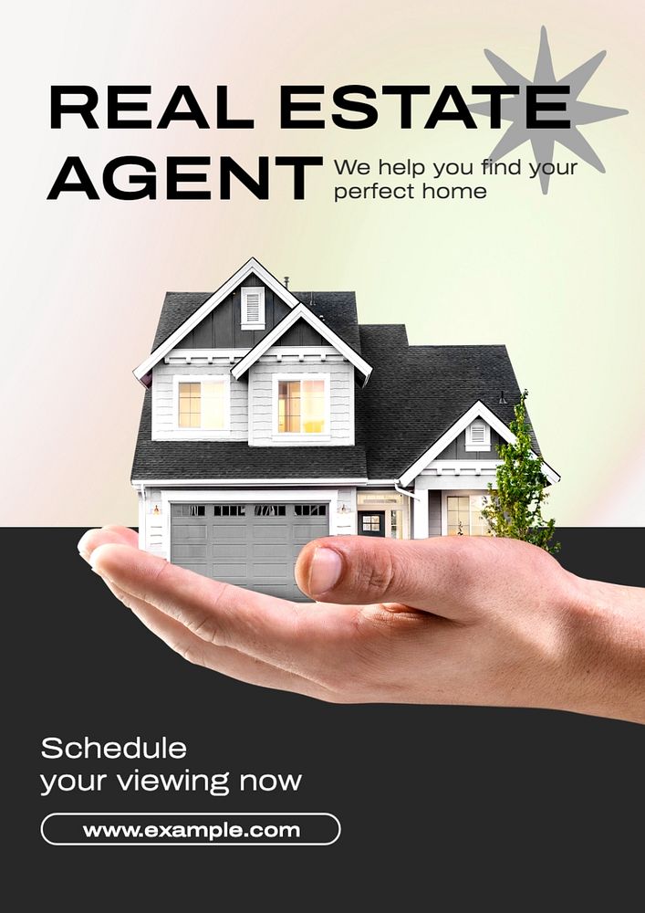 Real estate agent poster template, editable text and design