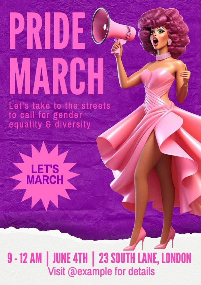 Pride march poster template, editable text and design