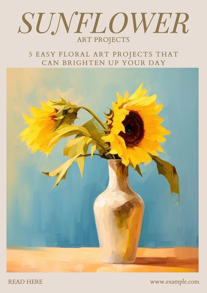 Sunflower art poster template, editable text and design