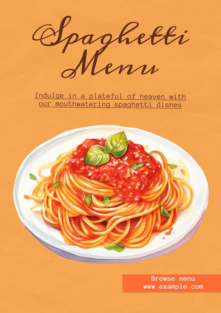 Spaghetti menu poster template, editable text and design