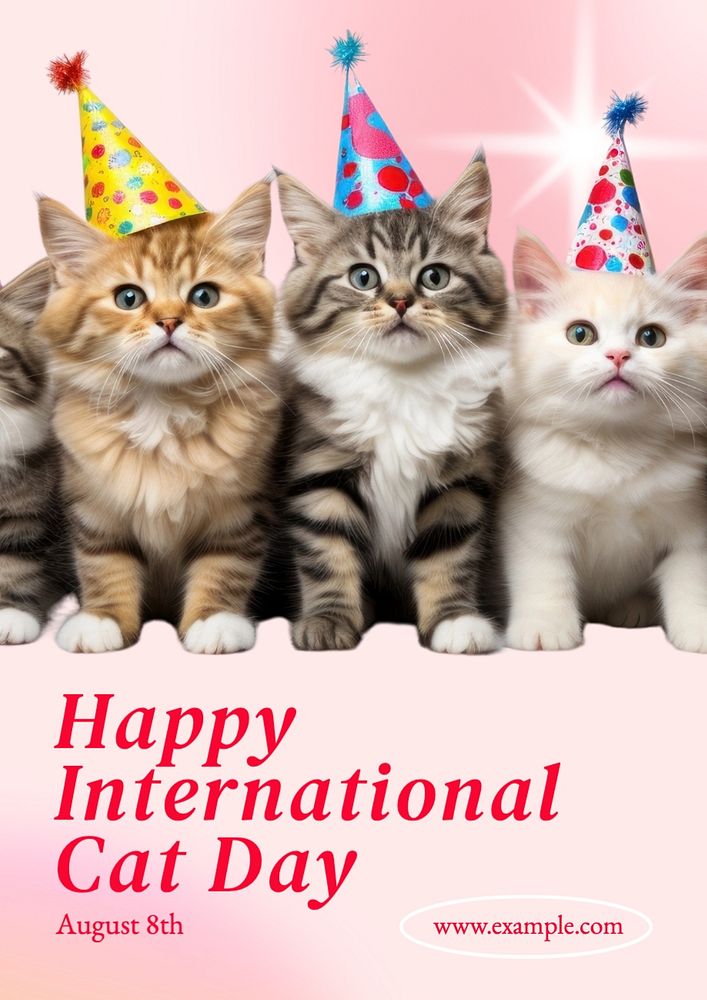 International cat day poster template, editable text and design