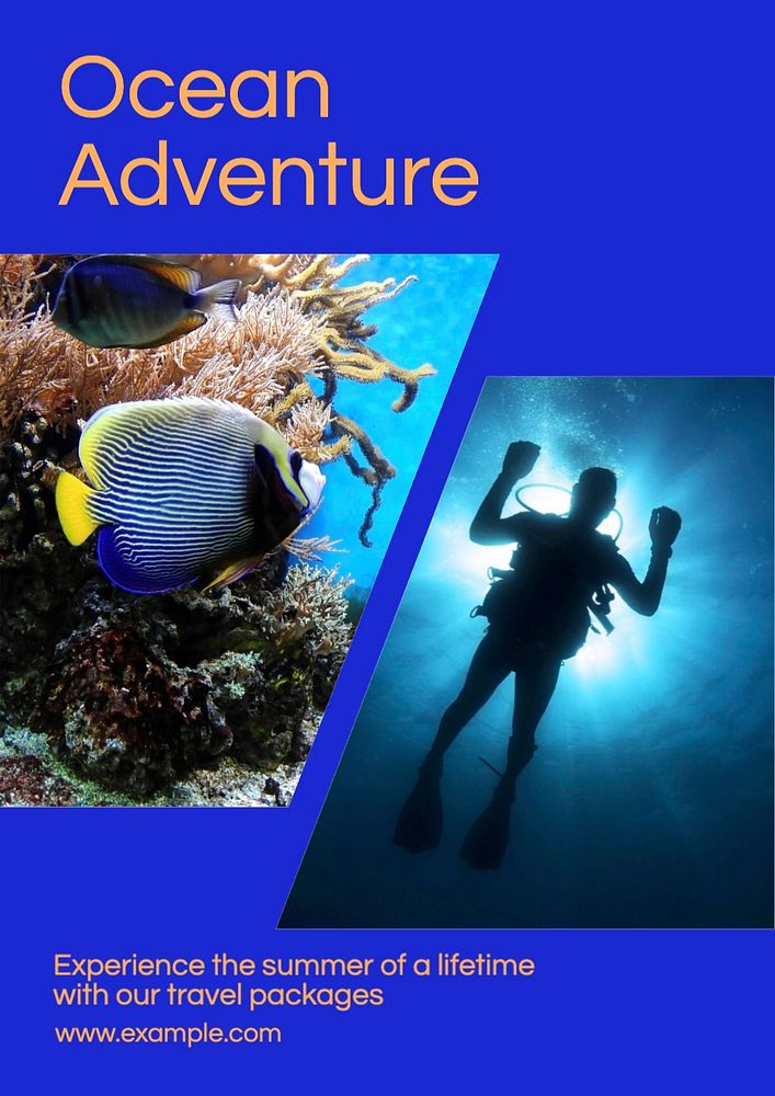 Ocean adventure poster template, editable text and design