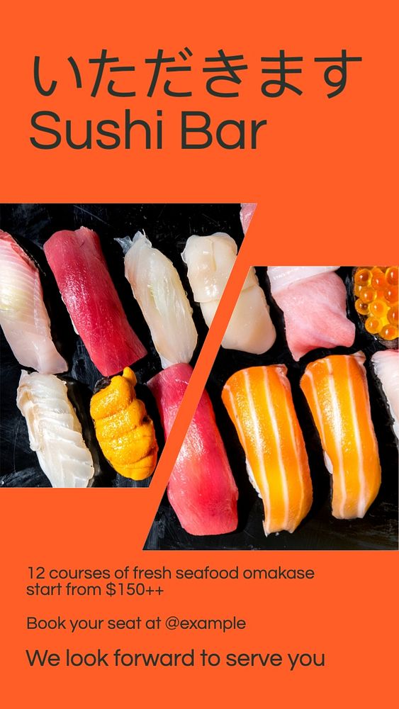 Sushi bar Instagram story template, editable text