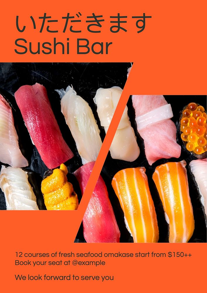Sushi bar poster template, editable text and design