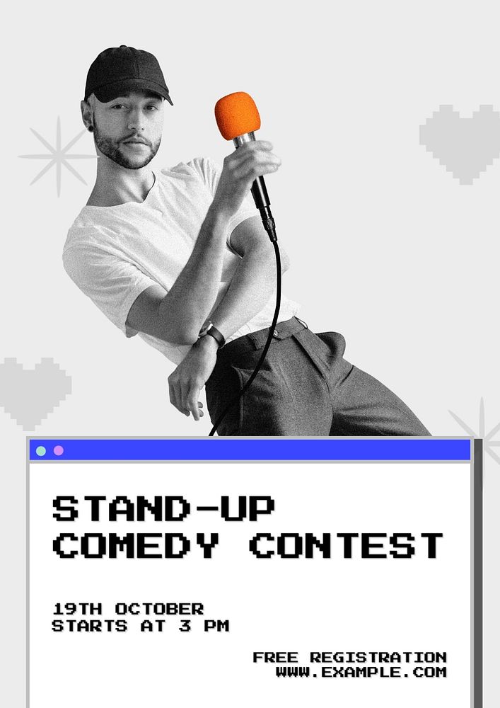 Stand up comedy contest poster template, editable text and design