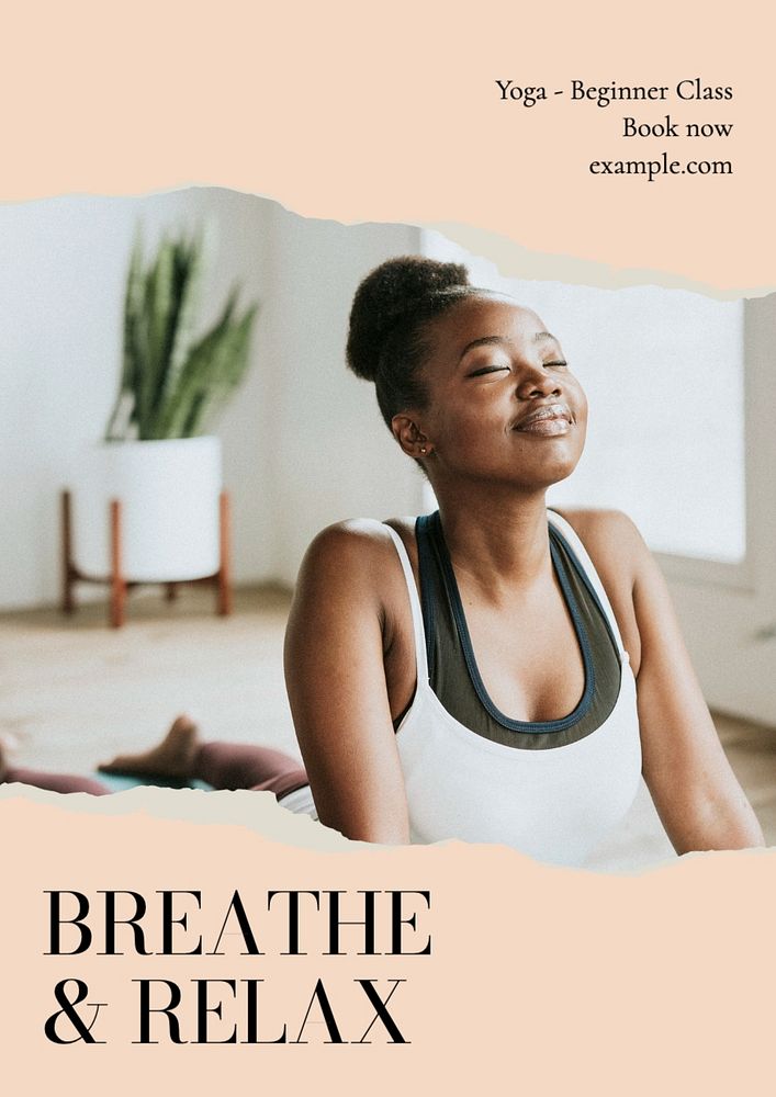 Breathe & relax, yoga poster template, editable text and design